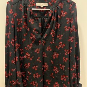 LOFT Black and Red Floral Blouse